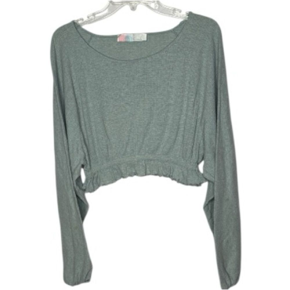 Free People Beach Light Green Ribbed Boho Cropped Top. Size Medium.